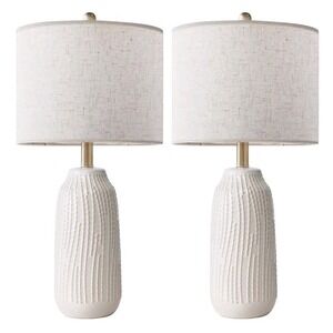 23" Modern Ceramic Table Lamp Set of 2 for Living Room White Desk Lamps for Bedr